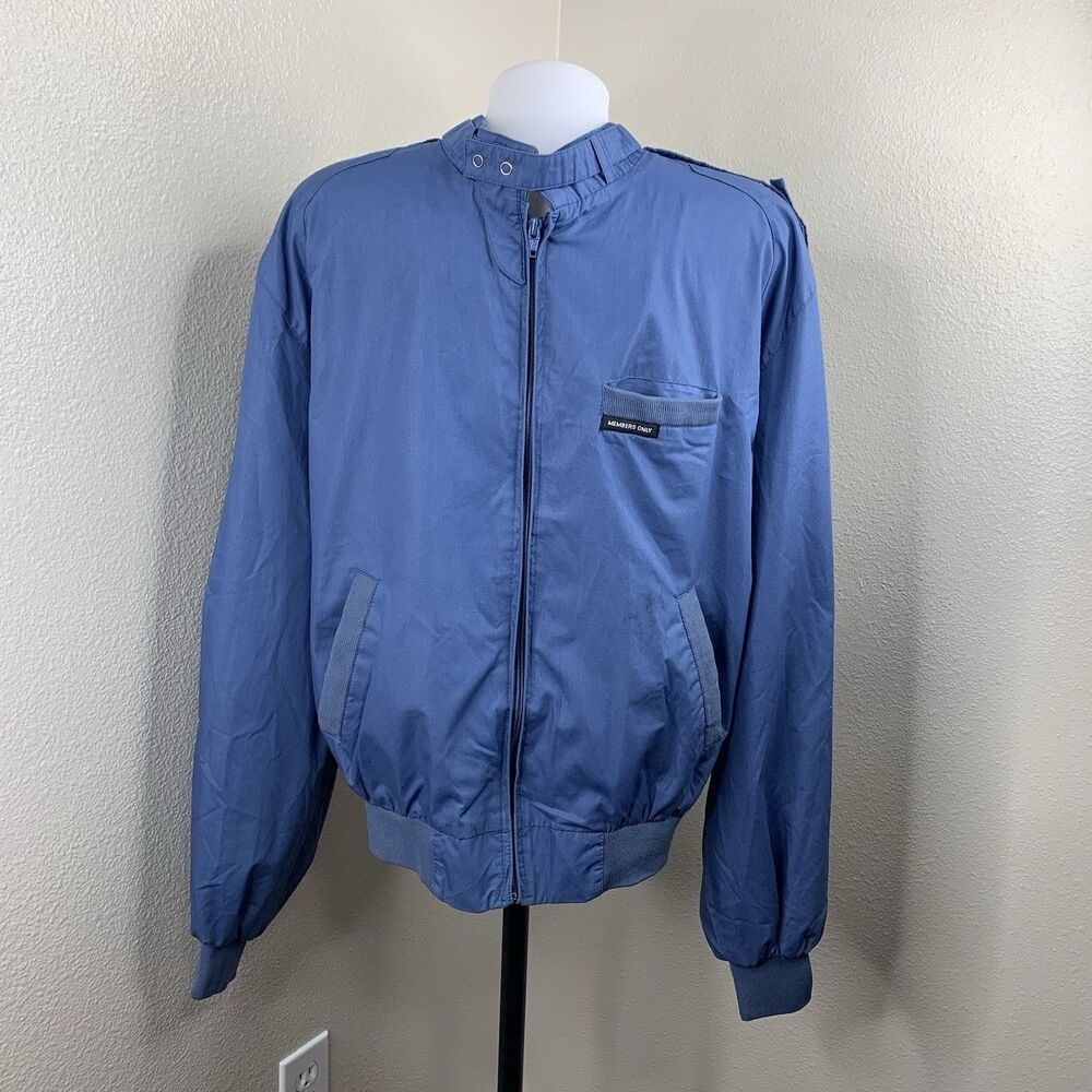 VTG Members Only Racer Jacket Blue Mens Sz 44 Bomber Classic Streetwear *Flaws